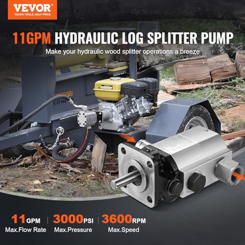 VEVOR Hydraulic Log Splitter Pump, 11GPM, 2 Stage 3000PSI Wood Log Splitter Pump, 1'' Inlet 1/2'' NPT Outlet 3600 RPM Aluminum Hydraulic Gear Pump, for Small Engine Mounting Log Splitters Snowplow VEVOR