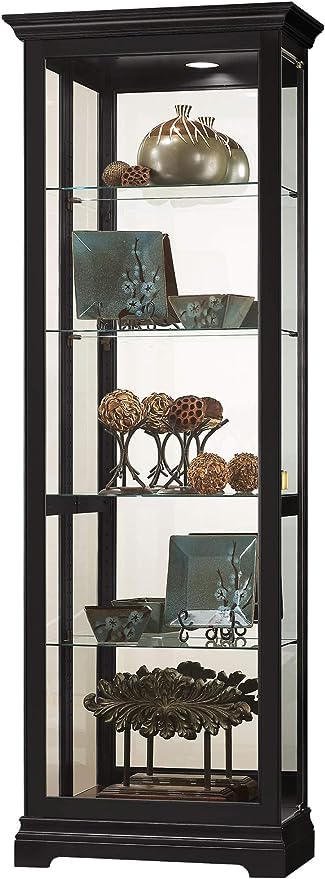 Howard Miller Hemingway Curio Cabinet II, Portable Storage Cabinets for Collectibles, Living Room Or Office with Black Satin Finish, Light Glass Shelves & Locking Slide Door Floor Mount Howard Miller