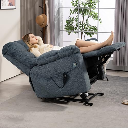 REHOUSING Oversized Power Lift Recliner Big Man 400lbs, Extra Wide Recliner Chair with Lifts Vertically for Elderly, Features Cup Holder, Heat and Massage, Zero Gravity Lay Flat for Adults (Blue)