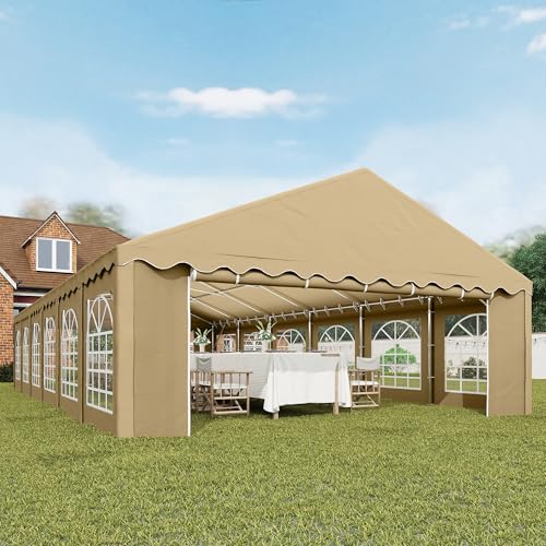 Outsunny 20' x 40' Heavy Duty Party Tent, Galvanized Outdoor Canopy Tent Large Event Shelter with Removable Sidewalls, 12 Windows and 2 Doors, Tents for Parties, Wedding, Events, BBQ Grill, Brown Outsunny