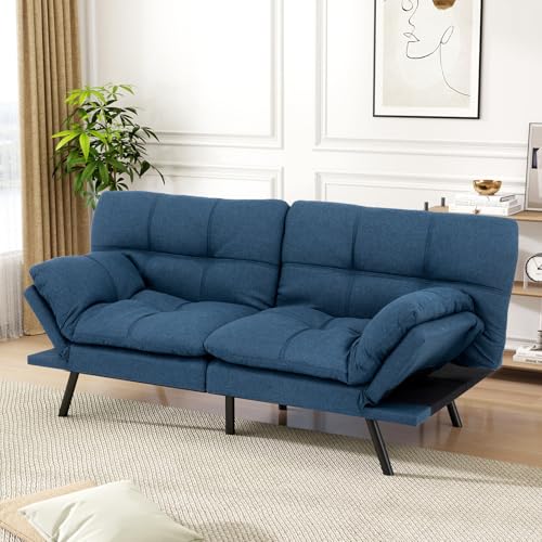 Vipbear Futon Sofa Bed Couch, 71" Convertible Sofa Bed, Space-Saving Loveseat with Adjustable Backrest & Armrest for Living Room,Apartment,Office,Blue Sleeper Sofa Vipbear