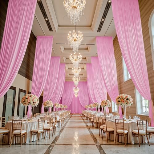 gogoparti 10x20FT Baby Pink Ceiling Drapes for Weddings Parties - 2 Panels of 5x20FT Wrinkle Free Silk Baby Pink Drapes for Tent Canopy, Weddings, Birthdays, Parties, Tent & Event Decoration gogoparti