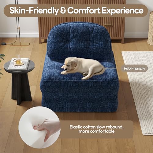 Dowinx Folding Sofa Bed with Pillow, Convertible Comfy Couch Bed for Adults Home Lounge and Gaming, Modern Comfortable Design for Apartment Living Room Bedroom, Single, Smooth Velvet, Blue Dowinx