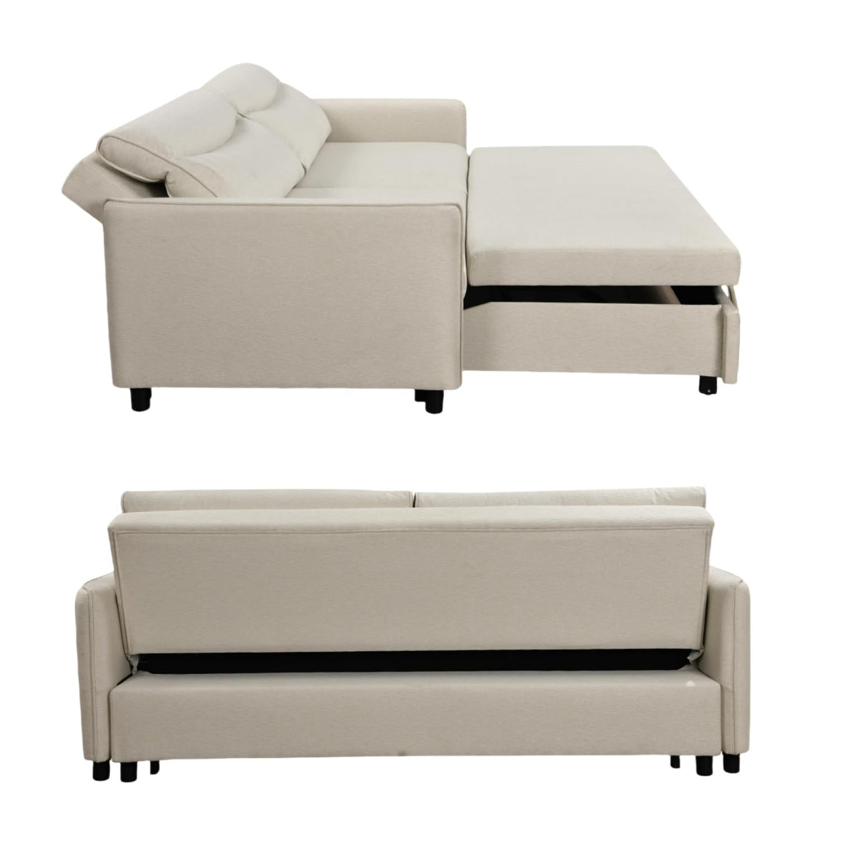 THSUPER 87-Inch King Size Convertible Sleeper Sofa Bed, Comfortable Pull-Out Futon Loveseat for RV Small Spaces, Hide-A-Bed Fold Out Couch - Beige THSUPER