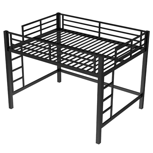 Bellemave Loft Bed Queen Size, Heavy Duty Loft Bed Frame with 2 Build in Ladder and Full Length Guardrail, Easy Assemble, Noise Free Design, No Box Spring Needed, Black Bellemave
