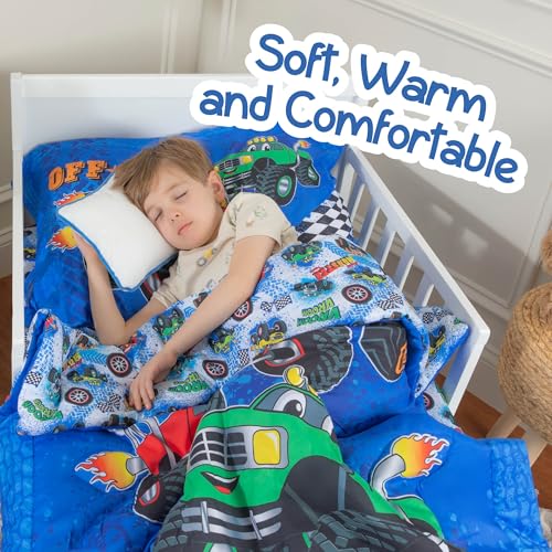 Todays Kids Monster Trucks Toddler Bedding Set for Boys - 4-Piece Toddler Bed Comforter Sets for Boys, Reversible Comforter & Pillowcase, Flat Sheet, Fitted Sheet, Breathable & Super Soft Microfiber Todays Kids