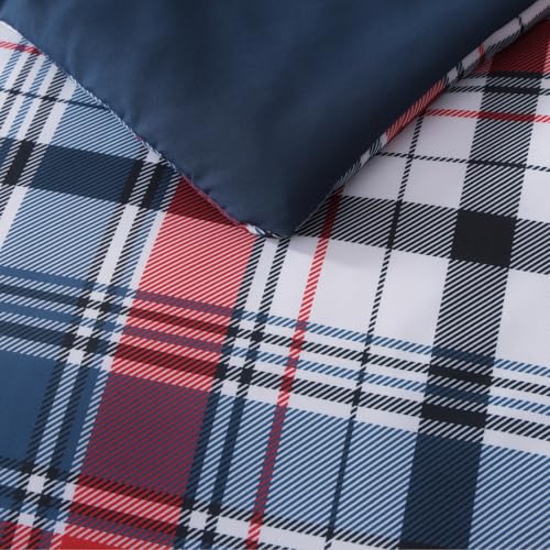 MaiRêve Full Size Plaid Comforter Set Navy Red, Classic 7 Pieces Farmhouse Bedding Set, All Season Lightweight Bed in A Bag with Sheets, Pillowcases & Shams MaiRêve