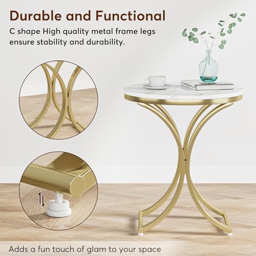 Tribesigns Set of 2 Contemporary Round Side Table, White and Gold Marble End Table (2PCS) Tribesigns