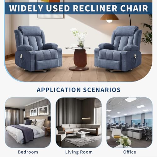 GarveeLife Rocking Recliner Chair for Nursery Glider Recliner with Cup Holder Swivel Rocker with Upholstered Deep Seat Comfy Single Sofa for Living Room Blue