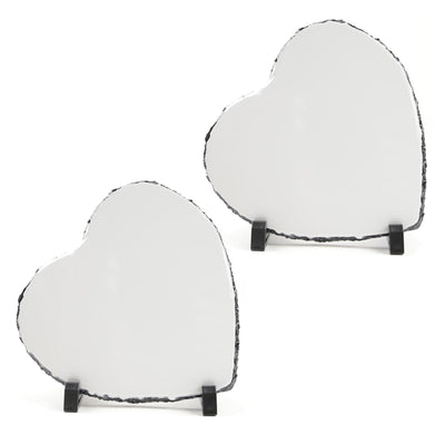 2 Pack Sublimation Slate Blanks 7.5x7.5 Inch Heart Custom Stone Slate Picture Frame Heat Transfer Rock Photo Plaque with Display Stand Decoration for Desktop Souvenir DIY Personalized Gift