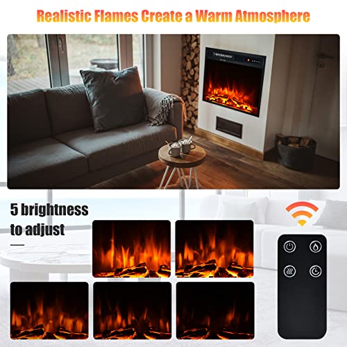 Tangkula 18 Inch Recessed Electric Fireplace Insert, 1500W Freestanding Fireplace Stove Heater W/Adjustable Flame Effect & Temperature, Built-in Thermostat, Timing Function, Remote Control Tangkula