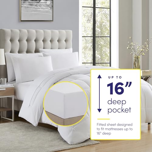 Sweet Home Collection 7 Piece Comforter Set Bag Solid Color All Season Soft Down Alternative Blanket & Luxurious Microfiber Bed Sheets, White, Queen Sweet Home Collection