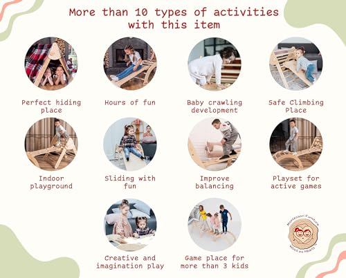 WoodandHearts Montessori Climbing Set - Foldable Triangle Climber with Slide, Ramp, Arch - Wooden Toddler Climbing Toys Indoor Playground Jungle Gym for Kids Age 2-8 Wood And Hearts