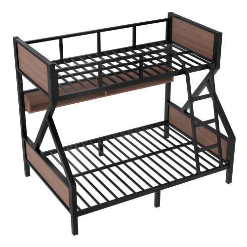 Harper & Bright Designs Twin Over Full Bunk Bed with Storage Shelves and LED Lights, Metal Bunk Bed Frame for Kid Teens, Space-Saving & Noise-Free Design, Black Harper & Bright Designs