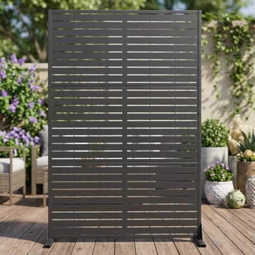 Metal Privacy Screen Outdoor, Freestanding Balcony Privacy Fence Panel for Patio, AC Unit Cover, Decorative Outdoor Room Divider (71", Black Louvered, 5 Panels) PolarcoForgeco