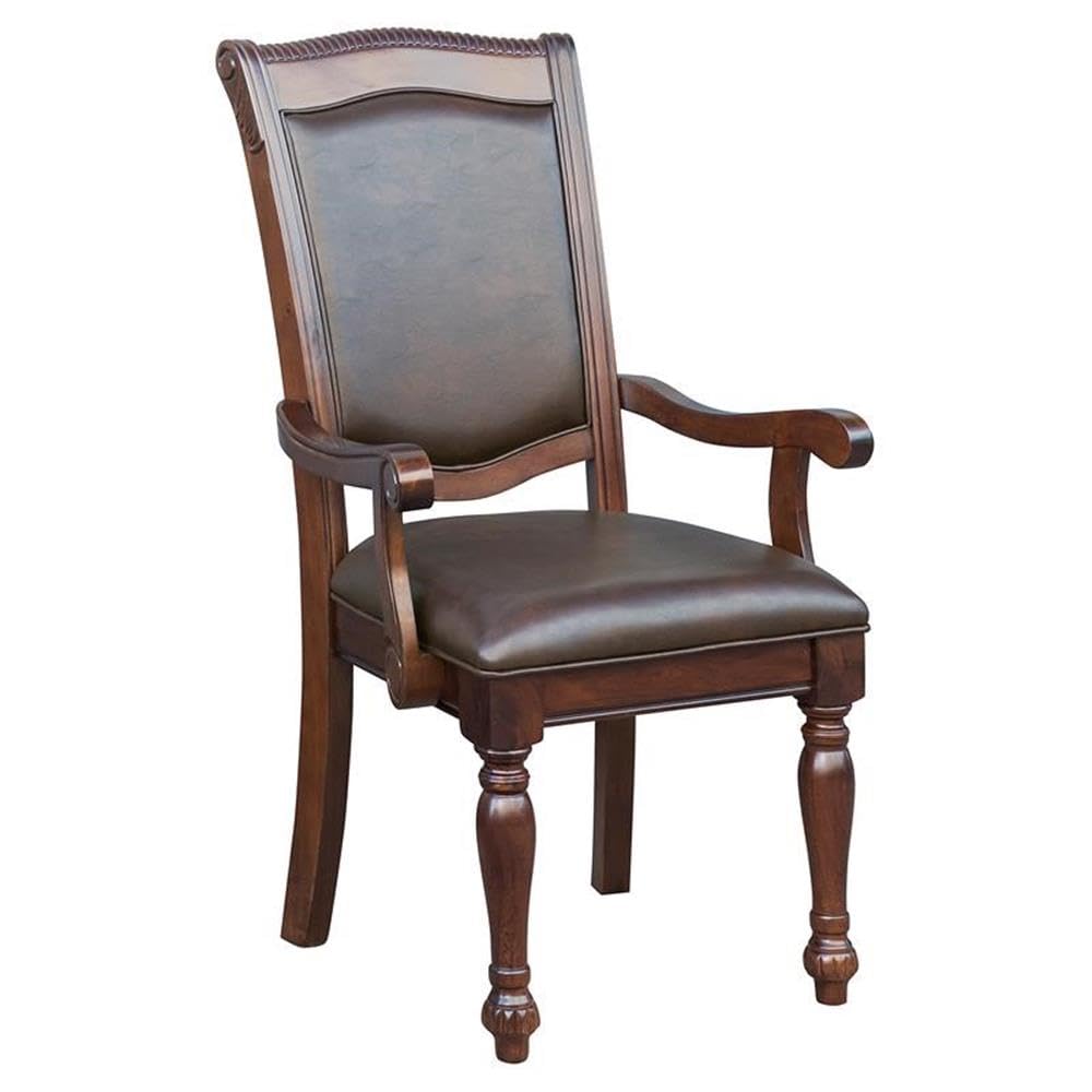 Pemberly Row Wood Dining Room Arm Chairs, Upholstered Faux Leather Seat and Back, Brown Cherry, Set of 2 Pemberly Row