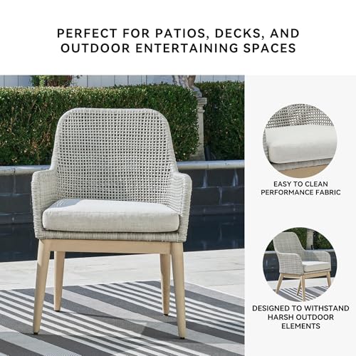 Signature Design by Ashley Seton Creek Cottage Weather Resistant Outdoor Dining Arm Chair with Cushion, Set of 2, Light Brown & Light Gray Signature Design by Ashley