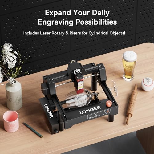 LONGER Ray5 mini 2.5W Laser Engraver with Rotary Roller, 12000mm/min High-Speed Cutter for Wood, Metal, Acrylic, Leather, DIY CNC, 130x140mm Engraving Area, WiFi, Emergency Stop Safety Longer