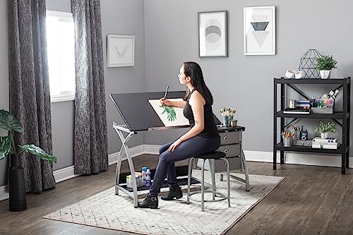 SD STUDIO DESIGNS 2 14 Piece Comet Center Plus, Craft Table and Matching Stool Set with Storage and Adjustable Top, 50x23.75x29.5 inches, Silver/Black SD STUDIO DESIGNS