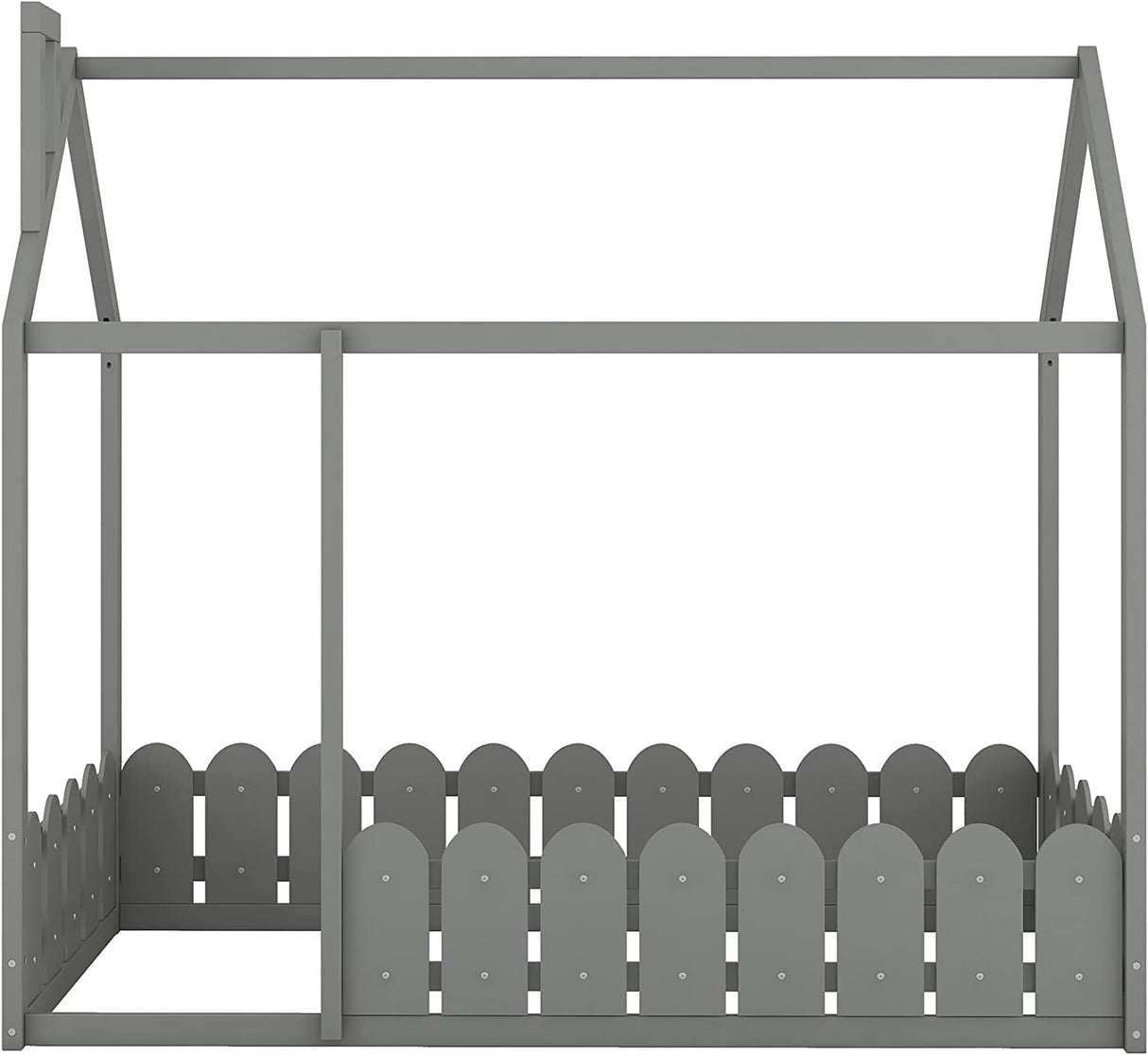 Harper & Bright Designs Grey Twin House Bed Frame with Fence Rails for Kids Harper & Bright Designs