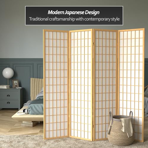 Red Lantern 6 ft. Tall Window Pane Shoji Screen - Natural - 4 Panels Red Lantern