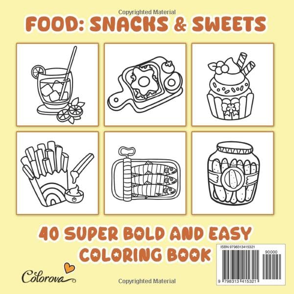 Food & Snacks Bold and Easy Coloring Book: Fun Hand-Drawn Illustrations for Adults and Kids Featuring Simple Big Designs of Tasty Treats, Drinks, ... Relaxation (Bold and Easy Coloring Books) WoodArtSupply