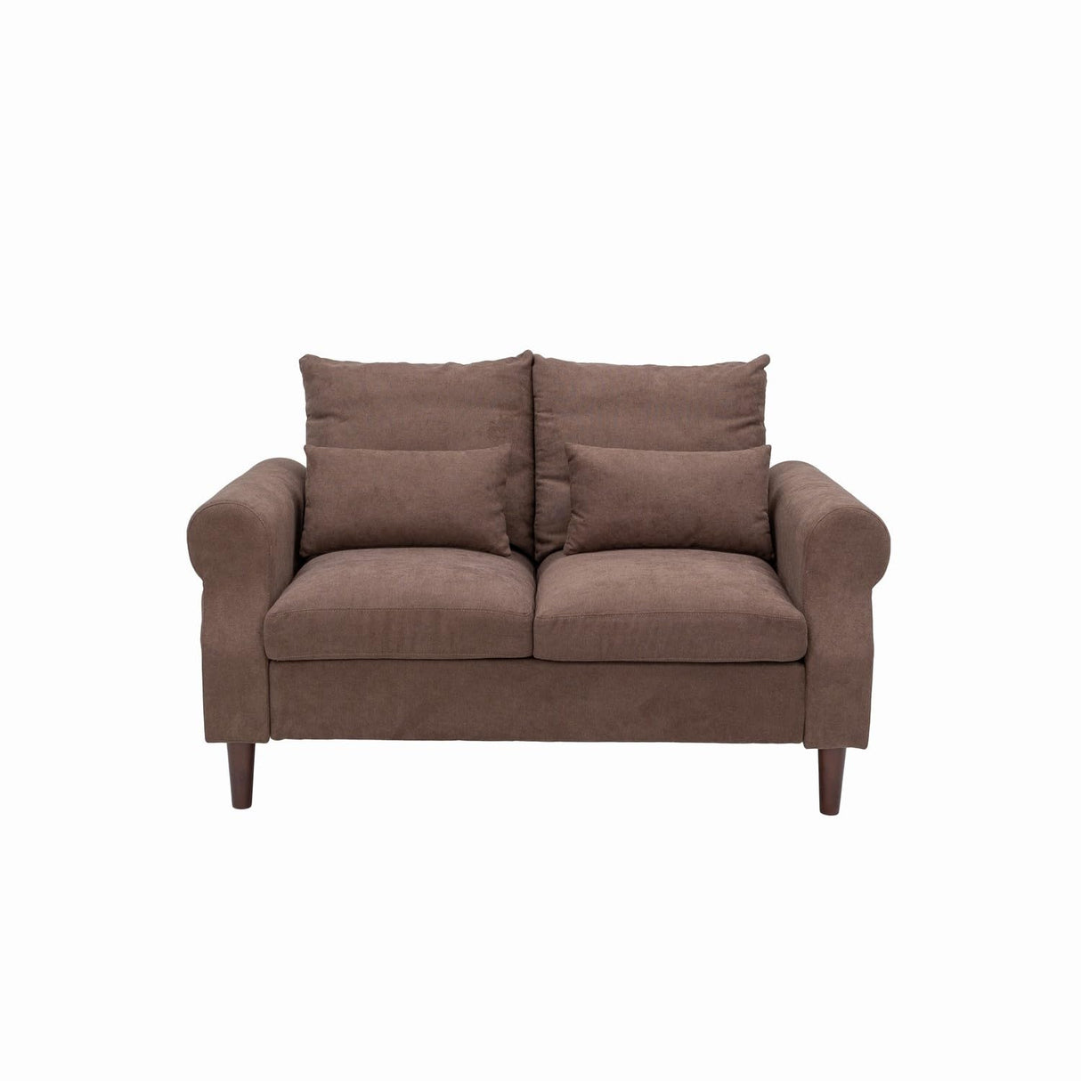 Panana Modern Sofa 54.5" Loveseat Couch with Cushion Back and Arms, 2 Seater Sold Wood Legs Sofa (Brown Linen, Rolled arm) Panana