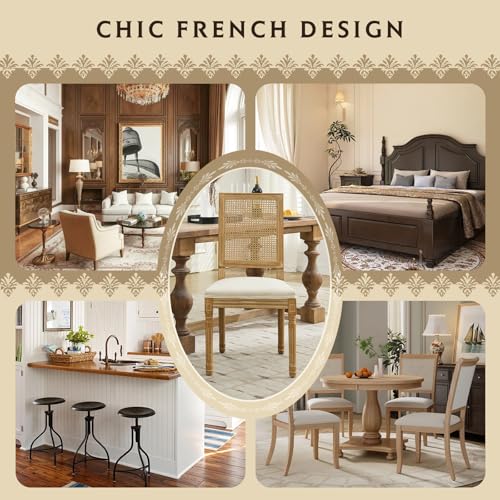 SoarFlash French Decor Chairs Set of 4, Louis Dining Chairs with Square Rattan Backrest, Exquisitely Carved Solid Wood Frame for Living Room, Kitchen, Restaurant, Beige SoarFlash