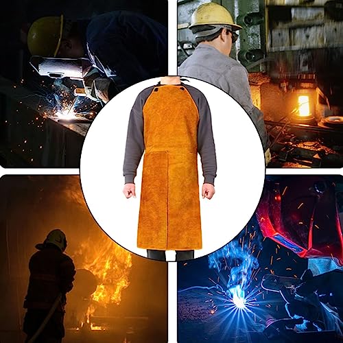Leather Welding Work Apron,Brown Leather Apron for Men,Heat & Flame-Resistant Woodworking Apron,Adjustable Protective Work Aprons for Blacksmith/Home Improvement/Heavy Duty Work,Wear Resistance Apron Longzhuo