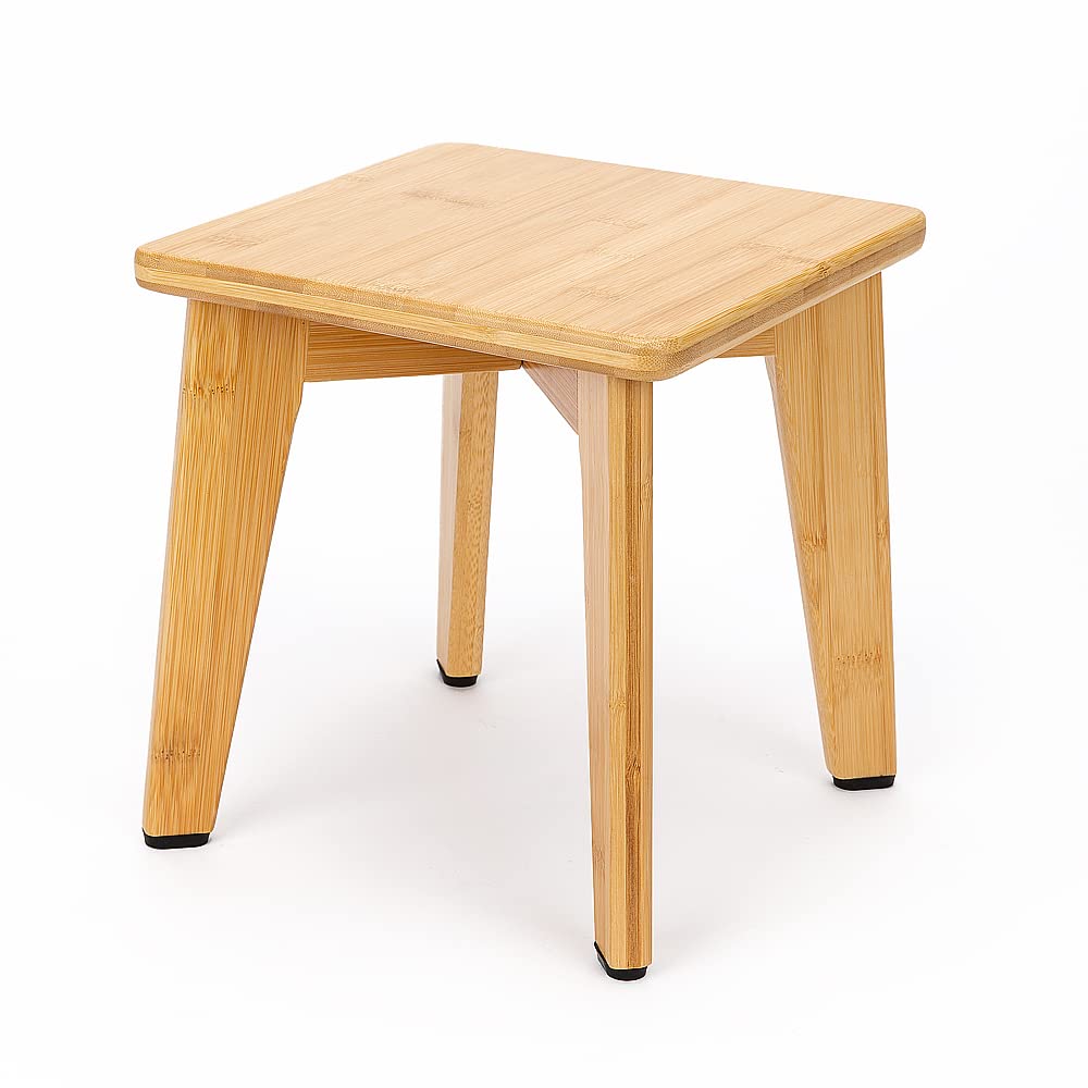 StrongTek Bamboo Step Stool for Kids and Adults, Eco-Friendly, Sturdy and Versatile Short Foot Stool for Bathroom, Kitchen, Bedroom, Compact 10-inch Small Wood Stool, Plant Stand (Natural) StrongTek