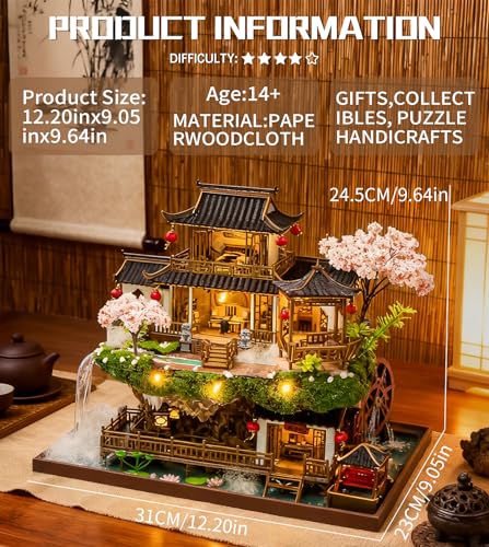 Spilay DIY Miniature House Kit, Fairyland Miniature Dollhouse Kit with Music Box, Mini House Building Kit Book Nook for Adult, Creative Bookshelf Decoration & Unique Gift