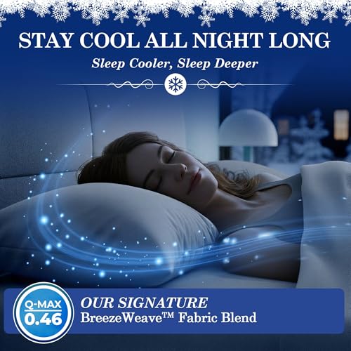SLEEPHORIA Cooling Sheets - BreezeWeave 3 PC Twin Size Cooling Bed Sheets for Hot Sleepers & Deep, Cool Rest - Cloud Soft, Silky Smooth, 16 in Deep Pocket, Ultra Durable (Light Blue) SLEEPHORIA