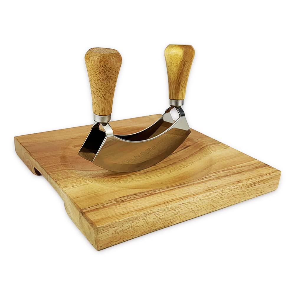 Farmhouse Kitchen Decor Acacia Wood Cutting Block with Hollow Center, Cheese Board Onion Board Vegetable Board Chopping Board Salad Bowl Mincing Tools, Birthday Housewarming Gifts, 8x8 Inch FTONENI