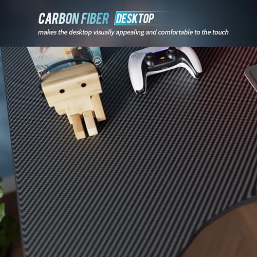 PayLessHere 47 Inch Gaming Desk PC Carbon Fiber Table Ultimate Gamer Workstation with Cup Holder & Headphone Hook for Home Office,Red PayLessHere