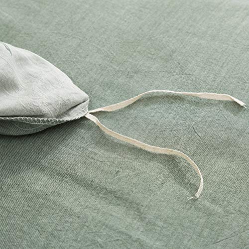 OREISE Duvet Cover Set Full/Queen Size Washed Cotton Yarn, Jacquard Green and White Thin Branch Pattern Floral Style 3Piece Bedding Set OREISE