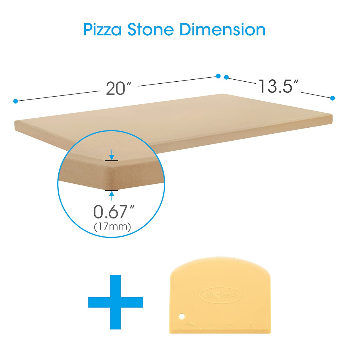 Unicook Large Pizza Stone 20 Inch, Rectangular Baking Stone 20" x 13.5", Heavy Duty Cordierite Bread Stone for Oven Grill, Thermal Shock Resistant, Ideal for Baking Different Sizes of Pizzas or Bread Unicook