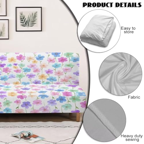 Fipuivrn Colorful Cherry Blossom Print Armless Futon Sofa Cover, Anti Scratch Furniture Protector Breathable Folding Sofa Bed Slipcover with Stretch Bottom for Kids and Pets Fipuivrn