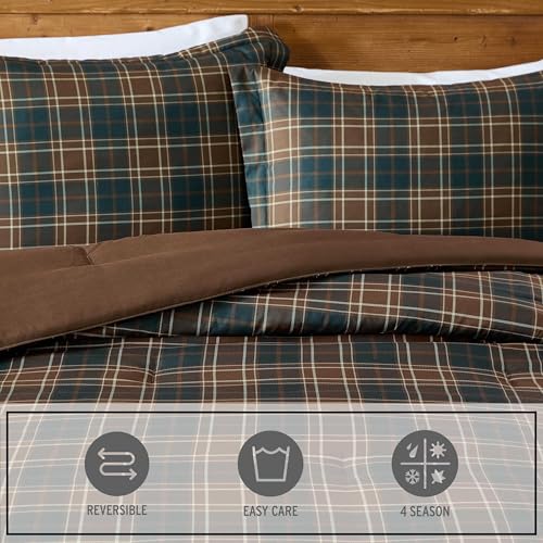 Eddie Bauer - Queen Comforter Set, Soft & Smooth Printed Bedding with Solid Reverse, 3 Piece Bed Set with Matching Pillowcases (Huntley Plaid Brown) Eddie Bauer