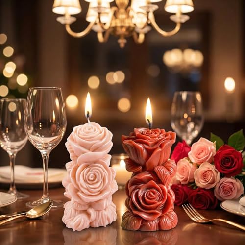 2Pcs Big Size Candle Molds Flower Candle Mold Wave Spiral Rose Silicone Mold Pillar Moldes para Velas Soy Wax, Beeswax, Candle Making, Resin Craft for Anniversary Wedding