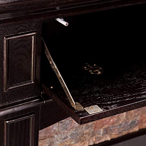 SEI Furniture Grantham Faux Stone Corner Electric Fireplace with Hidden Media Shelf, New Ebony SEI Furniture