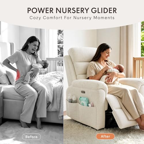 FLEXISPOT Souffle-Pro Swivel Rocker Recliner Chair with Nightlight, Power Nursery Glider Recliner with Massage & Heat, Adjustable Headrest, Oeko-TEX Fabric, Ideal for Nursery & Home Relaxation, Cream