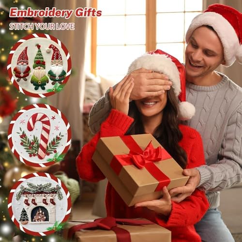 YOUDRN Christmas Embroidery Kits,Gnomes Embroidery Kits for Adults,Christmas Embroidery Kit for Beginners with Pattern,Cotton Threads,Needles,Instruction,20cm Hoop (gnome)