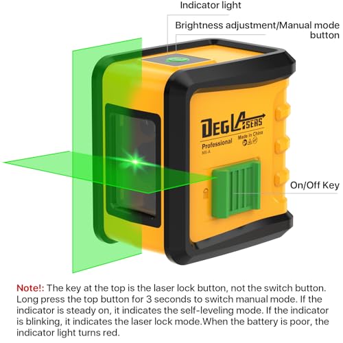 Self Leveling Laser Level,DEGLASERS 100ft Green Cross Line Laser Level,3 Brightness Adjustment,Manual Self leveling and Pulse Mode,IP54 Waterproof,Magnetic Bracket,Battery,Carrying Bag Included DegLasers