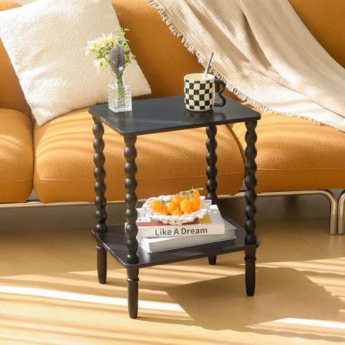Fultyle Black Side Table, Small End Table with 2-Tier Shelf, Vintage Night Stand with Storage for Bedroom Living Room, Small Spaces (Black) Fultyle