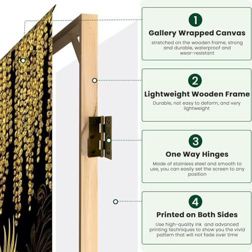 4 Panels Folding Screen Room Divider Cran Bird Wisteria Seamless Japanese Chinese Gold Black Traditional Canvas Screen Room Separator Freestanding Protective Decorative Divider Privacy Partition VETEB