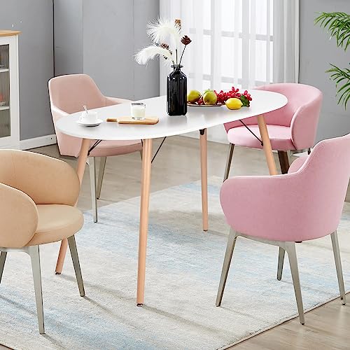 FurnitureR Dining Table Oval 47.2 Inch for 4-6 Person, Stylish Leisure Table Functional Table with Wooden Legs for Home Kitchen, Cafés, Small Places, White FurnitureR