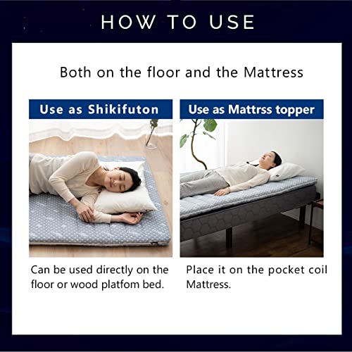 EMOOR Foldable Hybrid Futon Mattress, High-Resilience Urethane Foam 150N with Washable Padded Cover, Twin, Tatami Floor Sleeping Mat Pad Topper, Gray EMOOR