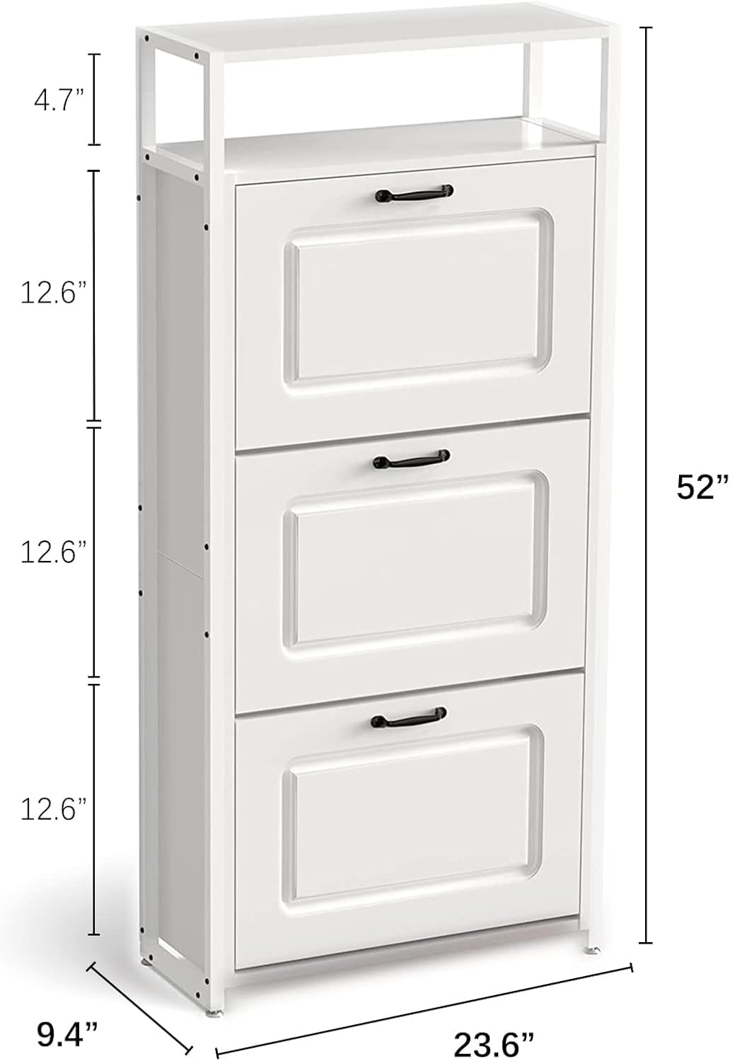 HAIOOU Shoe Cabinet with 3 Flip Drawers, Slim Wooden Shoe Rack Freestanding Storage Organizer Stand with 3 Flip Doors, Robust Metal Frame, Open Storage Shelf for 15-18 Pairs - White HAIOOU