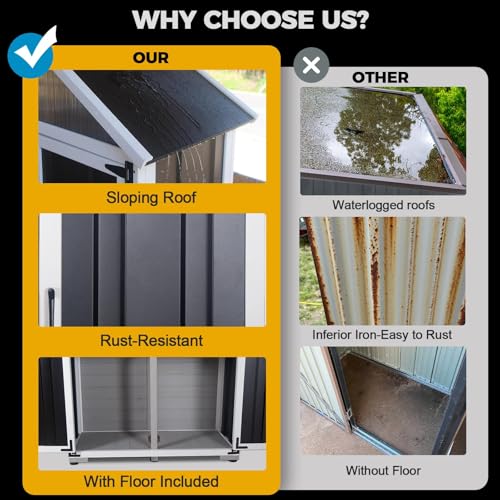 Outdoor Storage shed Small Storage shed with Floor Wooden Frame Lockable Metal Door Adjustable Shelves Cabinets Waterproof Large Capacity Storage Tool Cabinet Box for Backyard Garden Patio Lawn Agitree