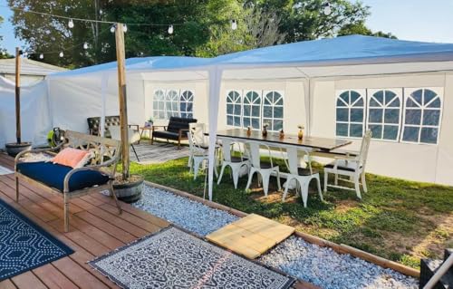 10x30ft Outdoor Tents Party Wedding Canopy Tent, White Canopy Tent Large Canopy Tents for Parties, Outdoor Patio Garden Gazebo Canopy Tents with 8 Removable Sidewalls for Backyard Events SEALAMB